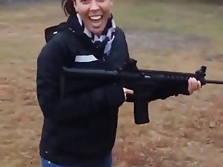Rachel Starr fires a weapon