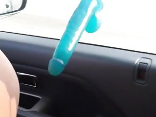 Playing with a dildo on the freeway.