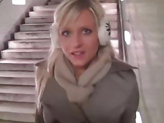 Gorgeous Blonde Swallowing A Load Of Cum In Public
