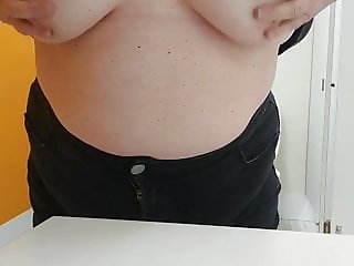 BBW Wife 57 rubbing saggy Tits & Nipples