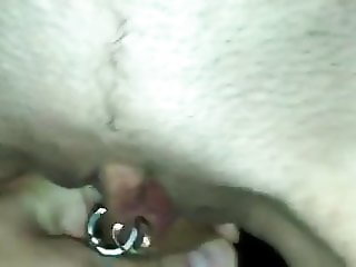 Pierced cunt filed with sperm from pierced dick