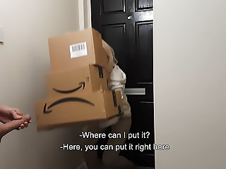 Amazon delivery girl couldn't resist naked jerking off guy.