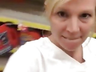 Hot mature lady flashing in the store