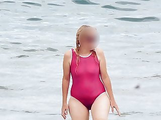 One-piece transparent swimsuit beach