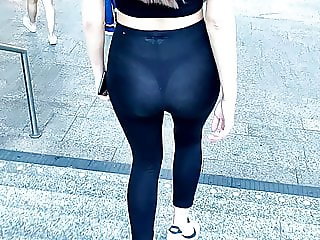 Girl with transparent leggings showing her thong