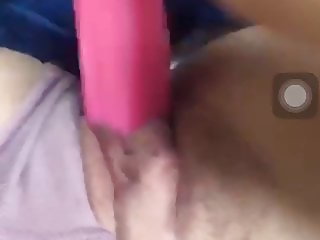 Teen plays with her dildo on periscope